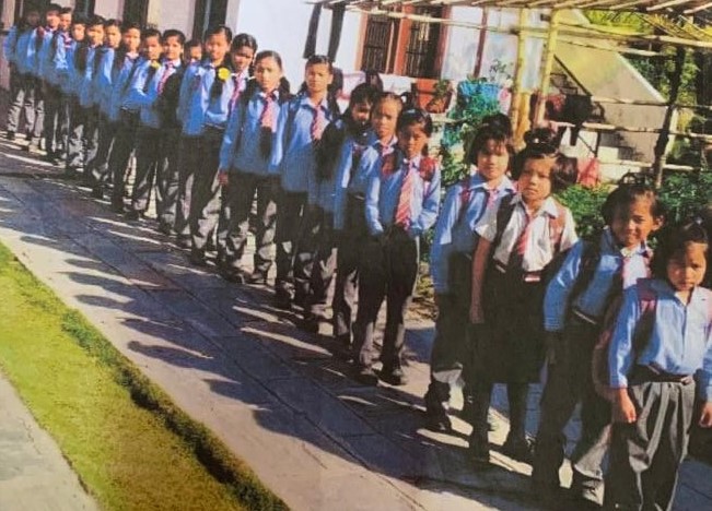 student marching at school